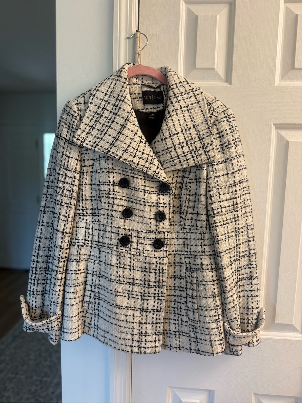 White House Black Market Black & White Tweed Peacoat